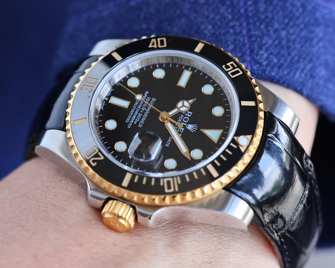 SUBMARINER DATE 40 STEEL CASE GOLD BLACK CERAMIC LEATHER