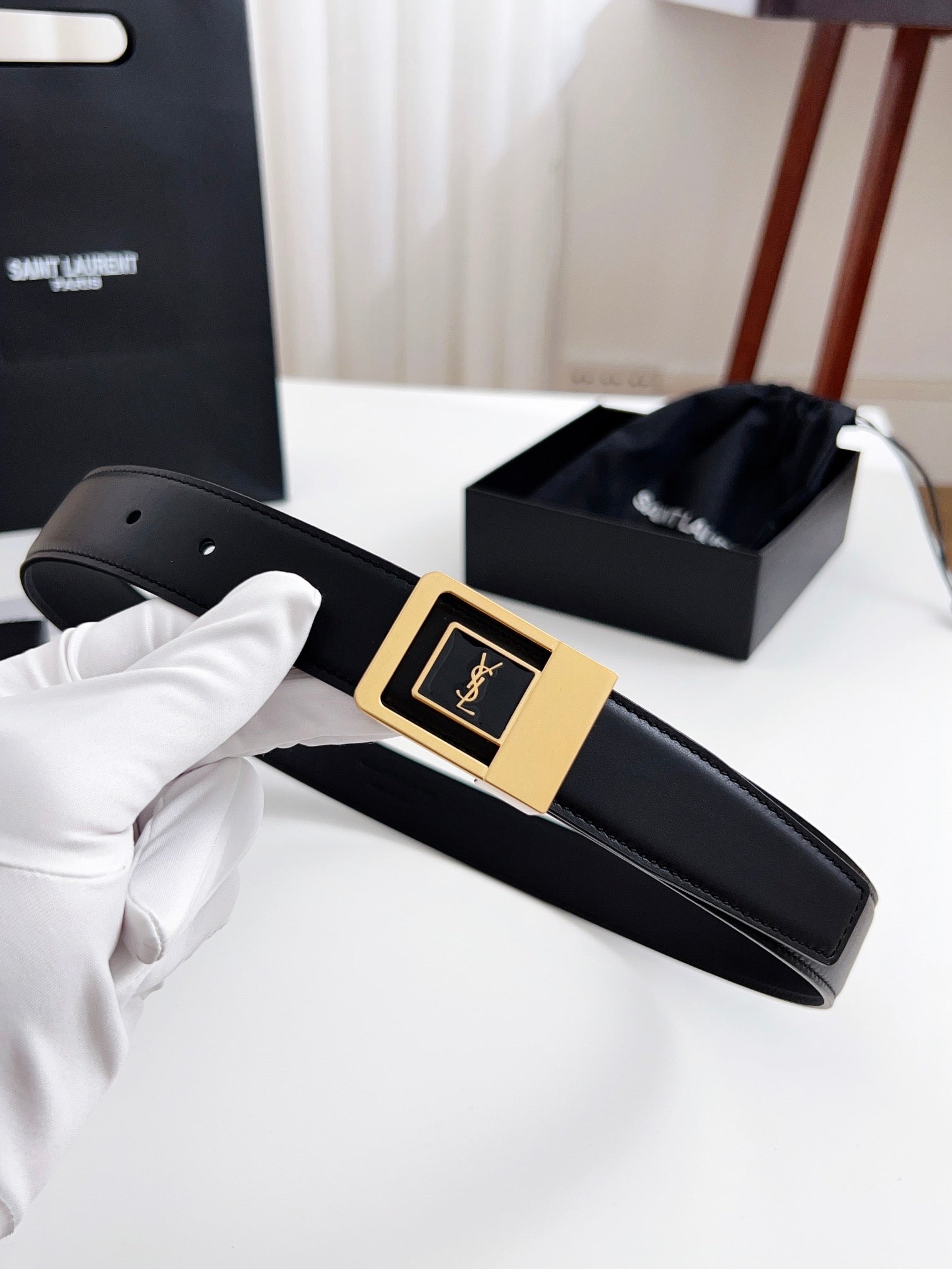 YSL Belt 30mm Black Calfskin Gold Hardware