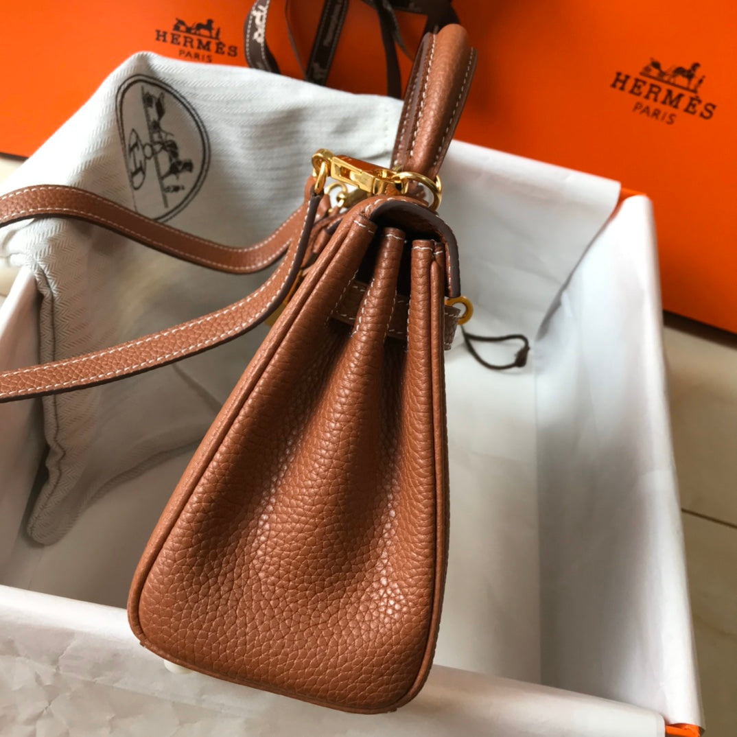 HM Mini Kelly 20cm Gold Togo Leather Gold Hardware
