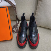 HM Short Boot Black Red Cowhide 348003