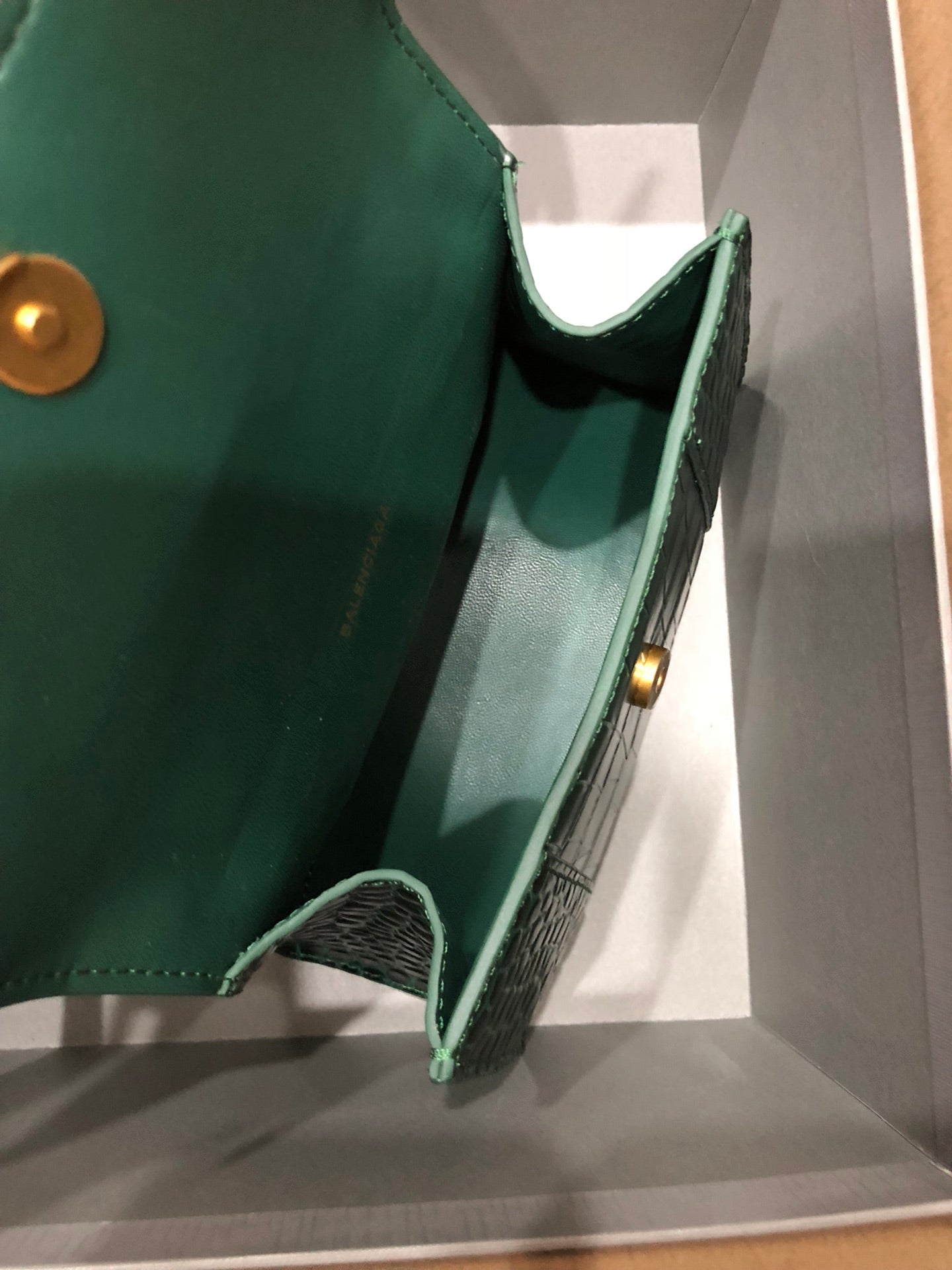 Balenciaga Hourglass Crocodile Embossed Bag Dark Green Leather