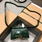 Balenciaga Hourglass Crocodile Embossed Bag Dark Green Leather