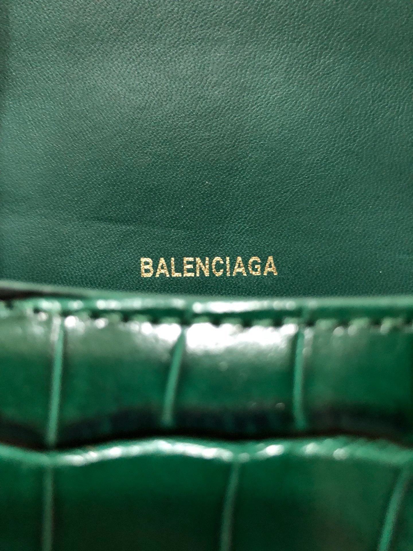 Balenciaga Hourglass Crocodile Embossed Bag Dark Green Leather