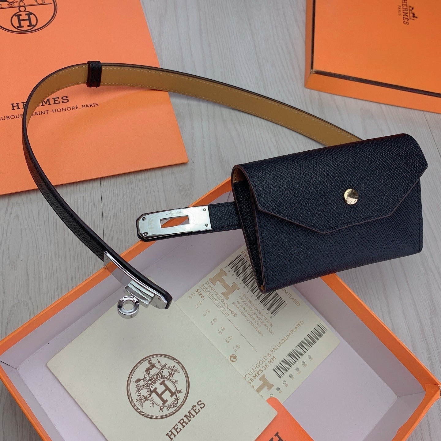 hm kelly belt 18mm with pocket black calfskin silver buckle