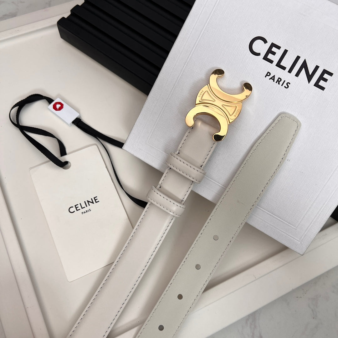 CEL 25mm Medium Triomphe Belt in Taurillon White Leather 176288