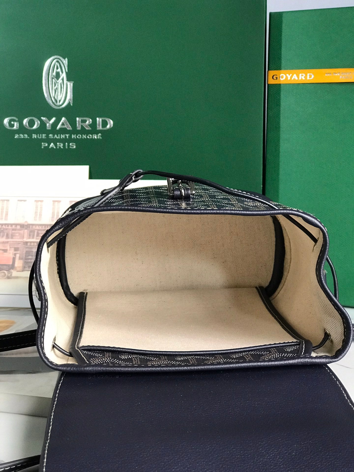 ALPIN MINI BACKPACK 21 IN NAVY BLUE LAMBSKIN AND GOYARDINE CANVAS