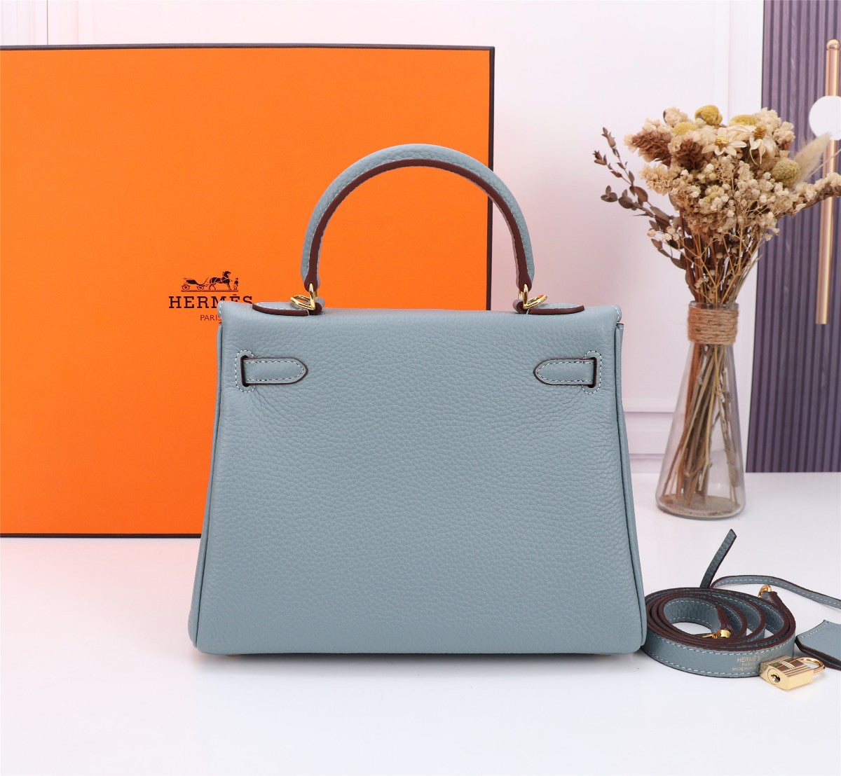 HM KELLY BAG 28 TEMPERED GRAY TOGO GOLD HARDWARE