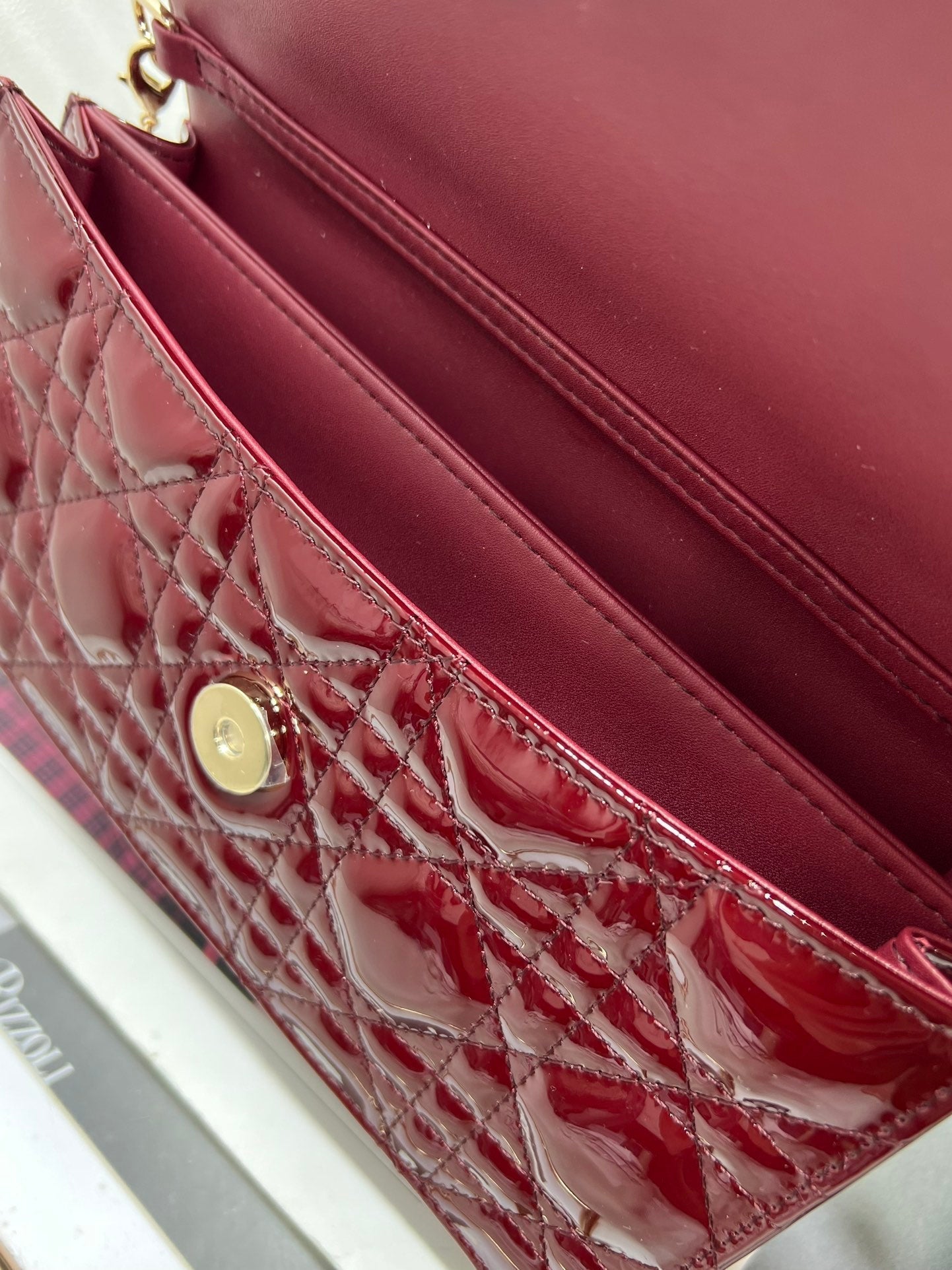my cd mini 21 burgundy patent lambskin