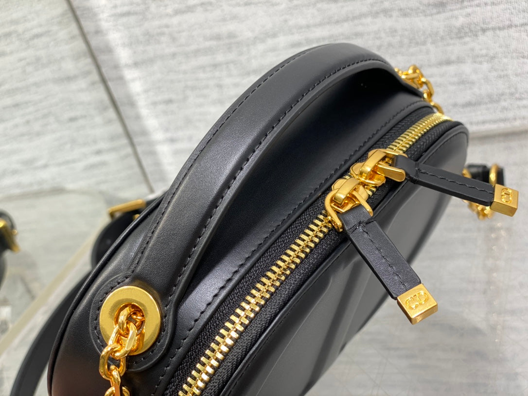 CD Oval camera bag 18 black cowhide leather