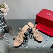 VT 25 Rockstud Sandals 65mm Beige PVC Sheepskin