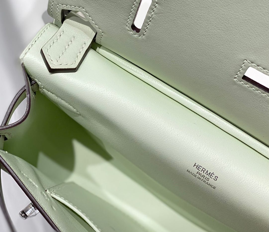 KELLY 23CM JYPSIERE LIGHT GREEN LEATHER CROSSBODY BAG SHW