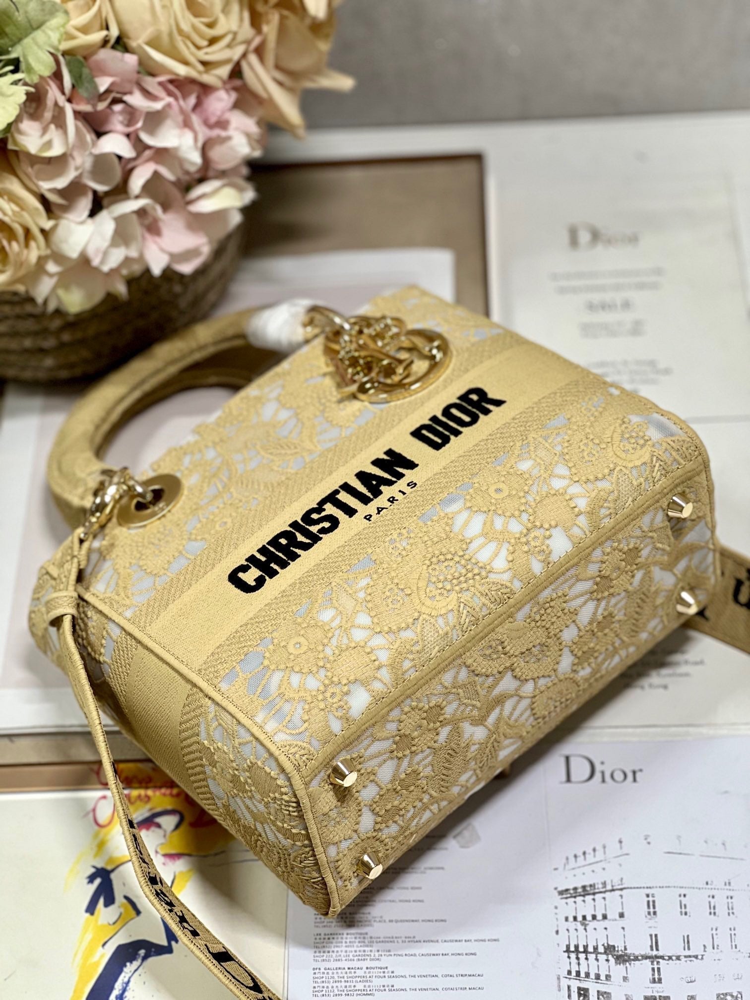 CD Mesh Apricot 24 Lady Dior Bag Canvas 336673