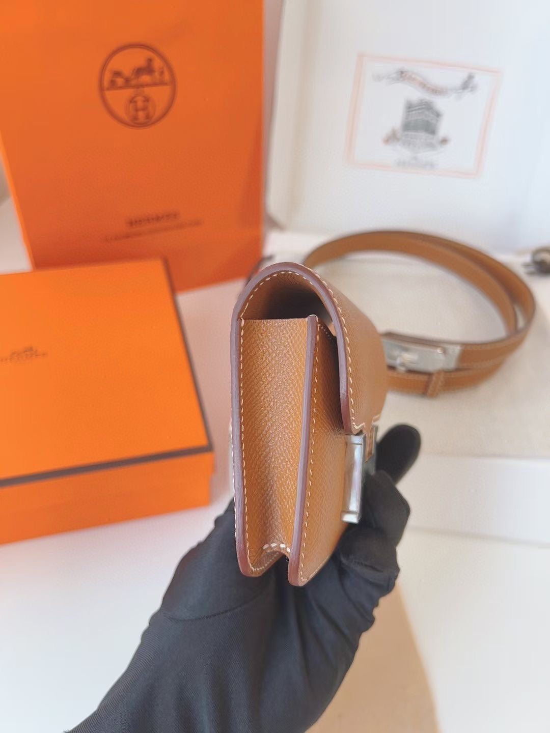 hm kelly belt 18mm with constance slim brown epsom silver hardware