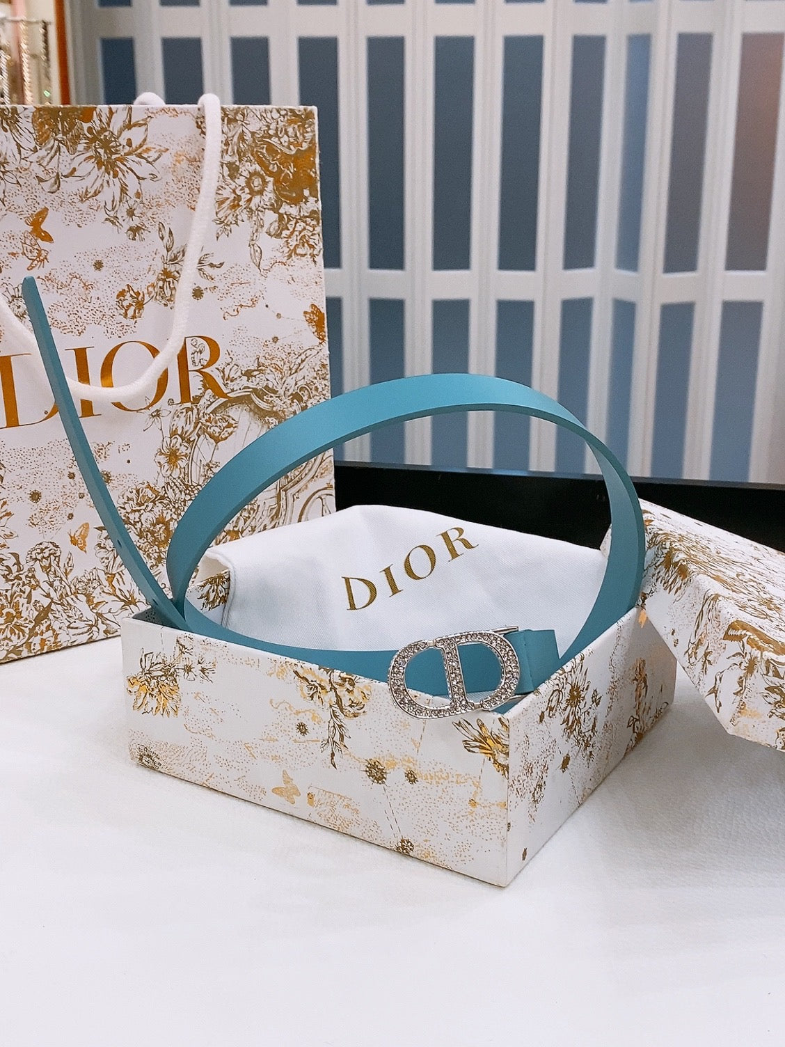Dior Crystal Buckle Belt 30mm Smooth Calfskin 186307