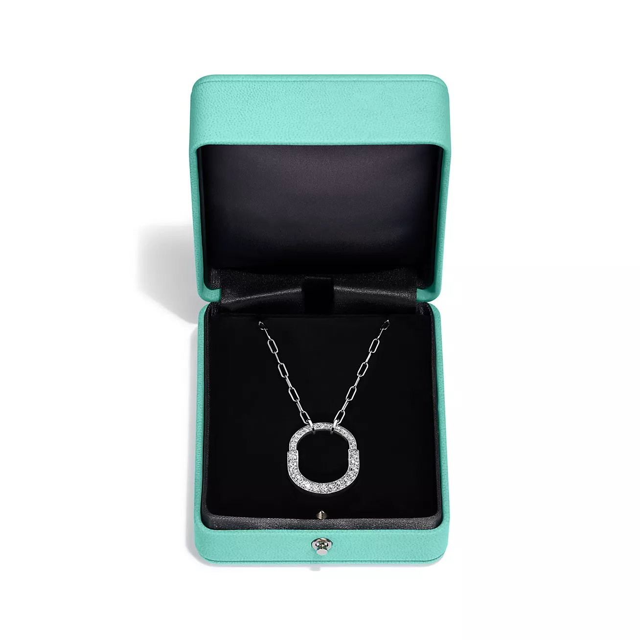 LOCK NECKLACE MEDIUM PENDANT SILVER PAVED DIAMONDS