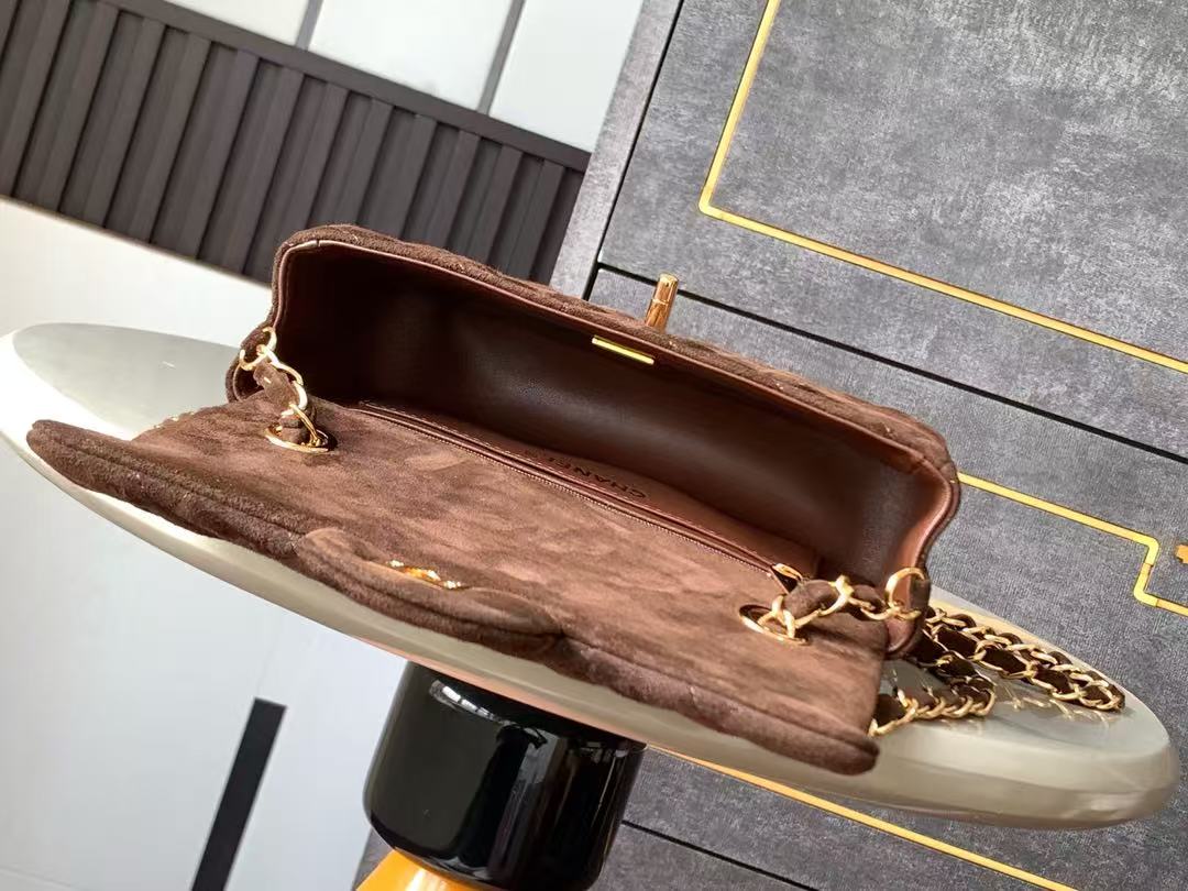 Chanel 25 Flap Bag Dark Brown Gold Suede Leather