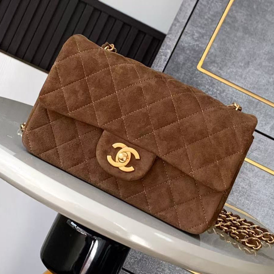 Chanel 25 Flap Bag Brown Gold Suede Leather