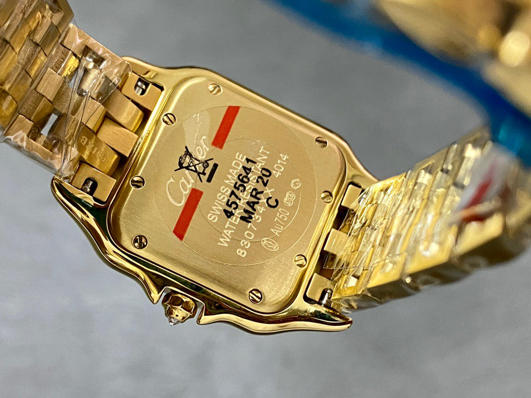 Cartier Panther 27mm Gold Case Diamond Bezel White Dial