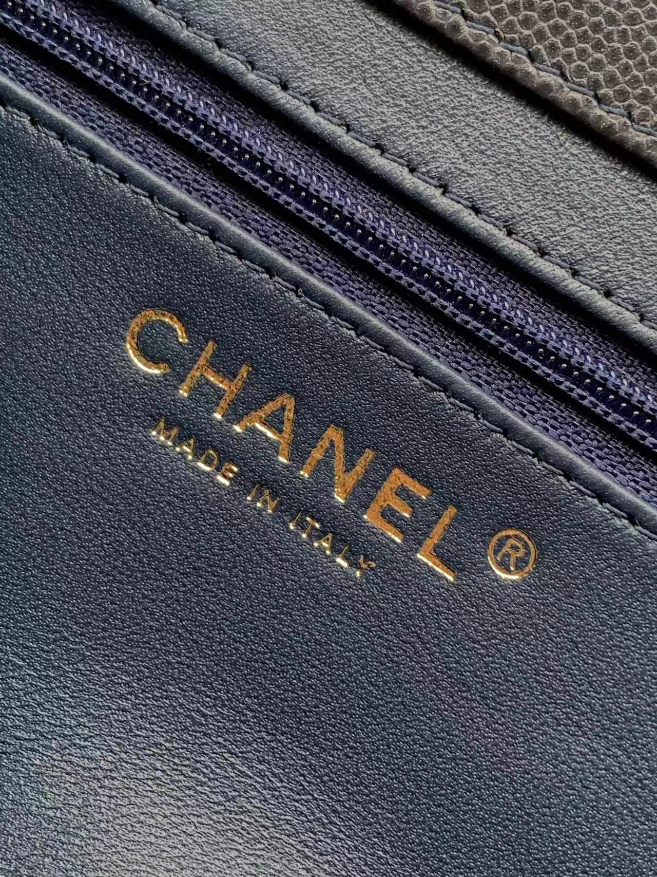Chanel 2026 Bag 22cm Blue Grained Shiny Calfskin
