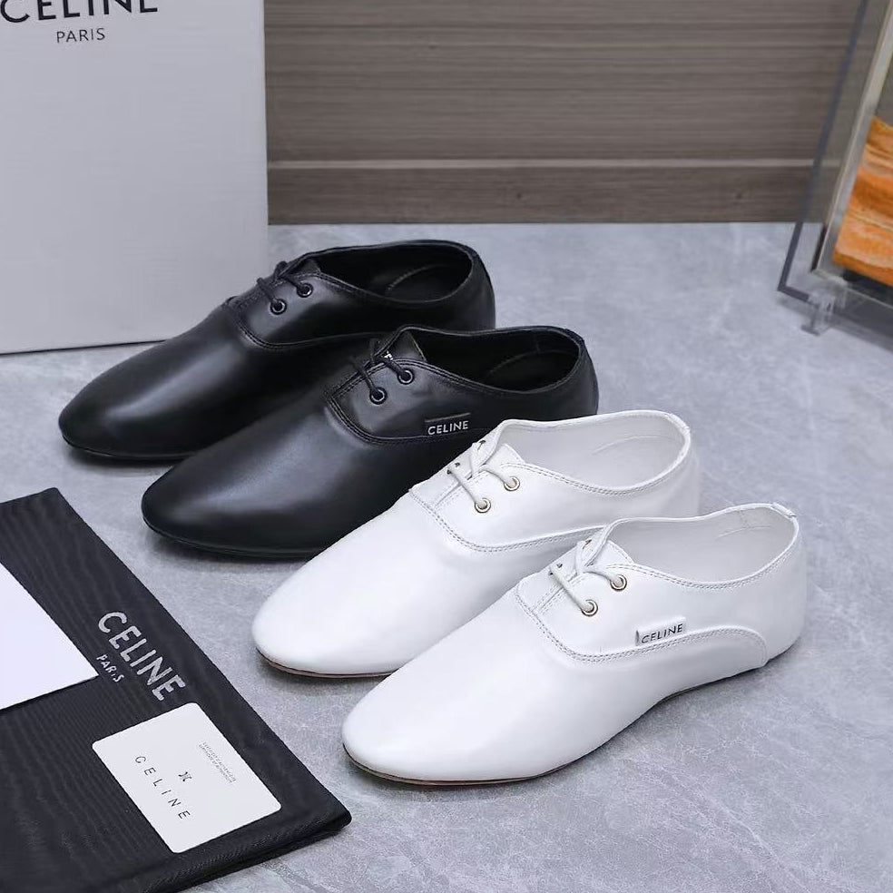 Celine 2026 Ballet Lace-Up Shoe Black and White Lambskin 628591