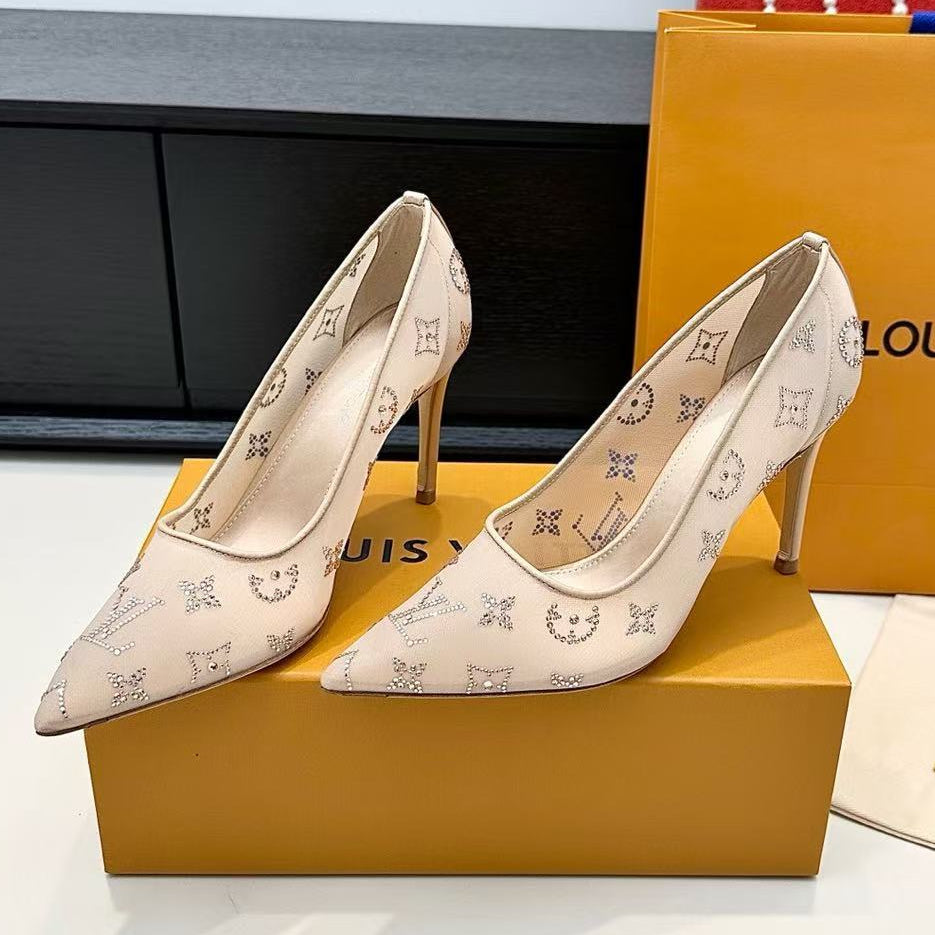Louis Vuitton 2026 Gala Pump 95mm Beige Mesh Leather