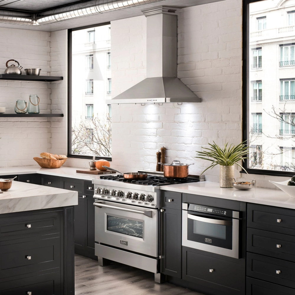 ZLINE Wall Mount Range Hood in Stainless Steel with Built-in CrownSound® Bluetooth Speakers (KBCRN-BT)