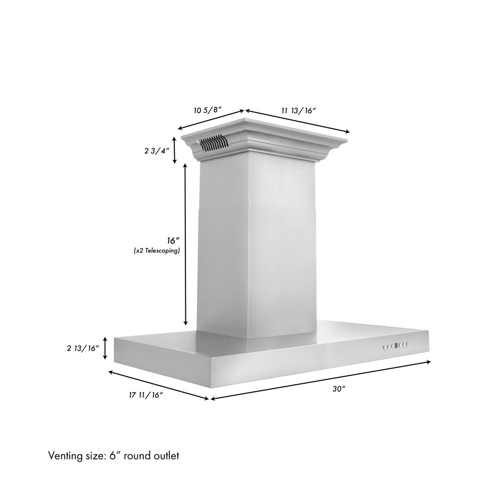 ZLINE Wall Mount Range Hood In Stainless Steel With Built-In CrownSound® Bluetooth Speakers (KECRN-BT)