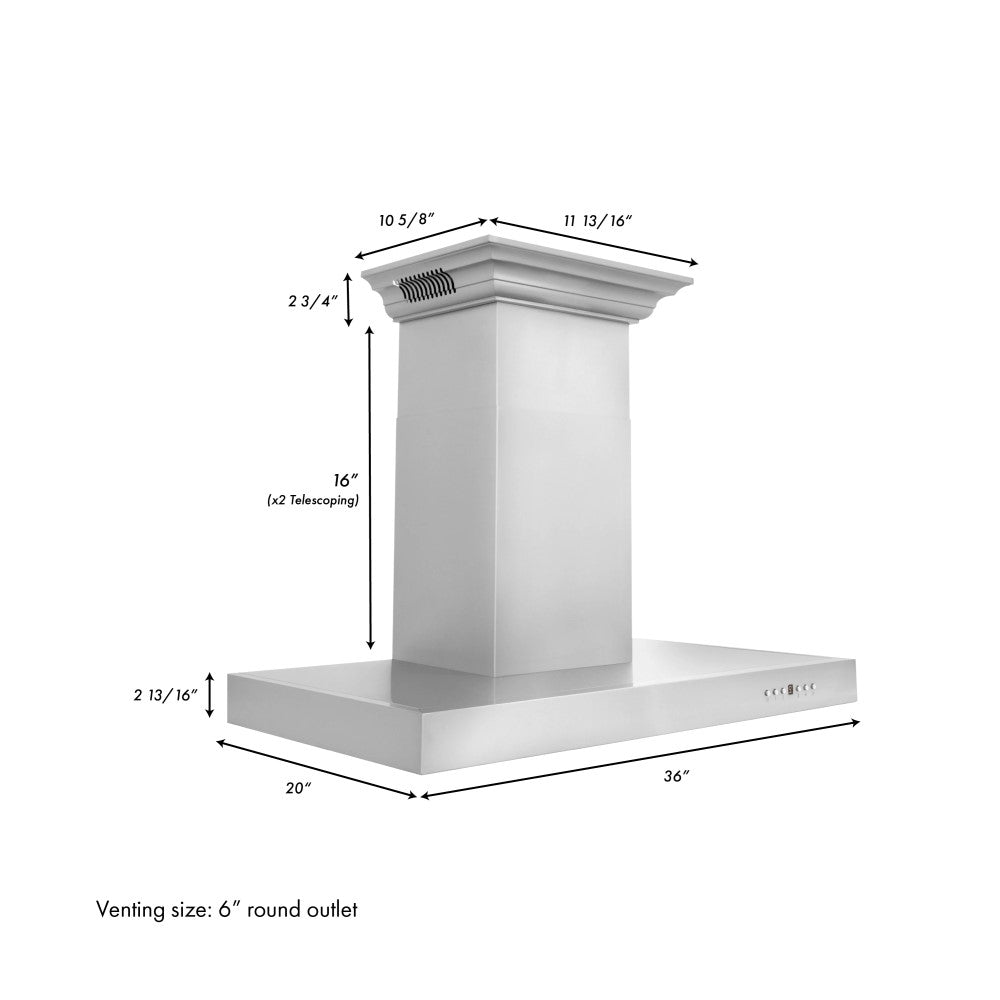 ZLINE Wall Mount Range Hood In Stainless Steel With Built-In CrownSound® Bluetooth Speakers (KECRN-BT)