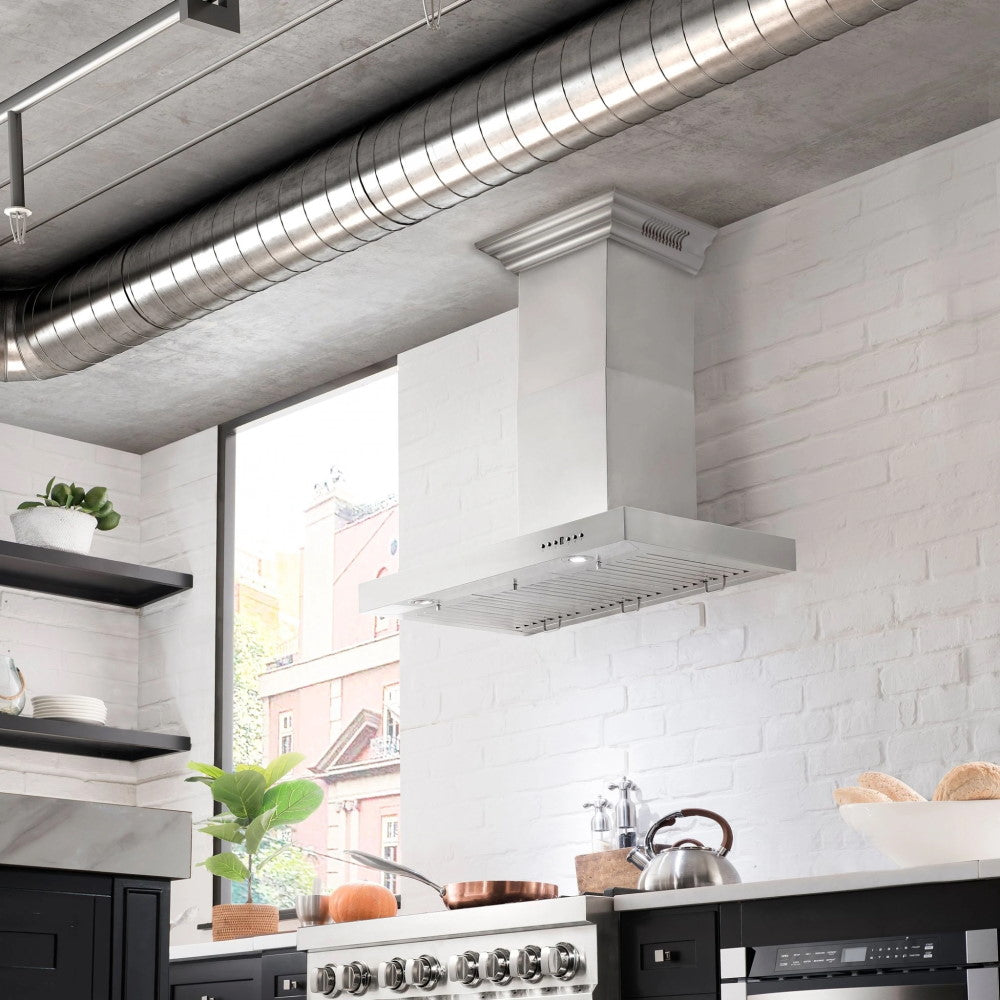 ZLINE Wall Mount Range Hood In Stainless Steel With Built-In CrownSound® Bluetooth Speakers (KECRN-BT)