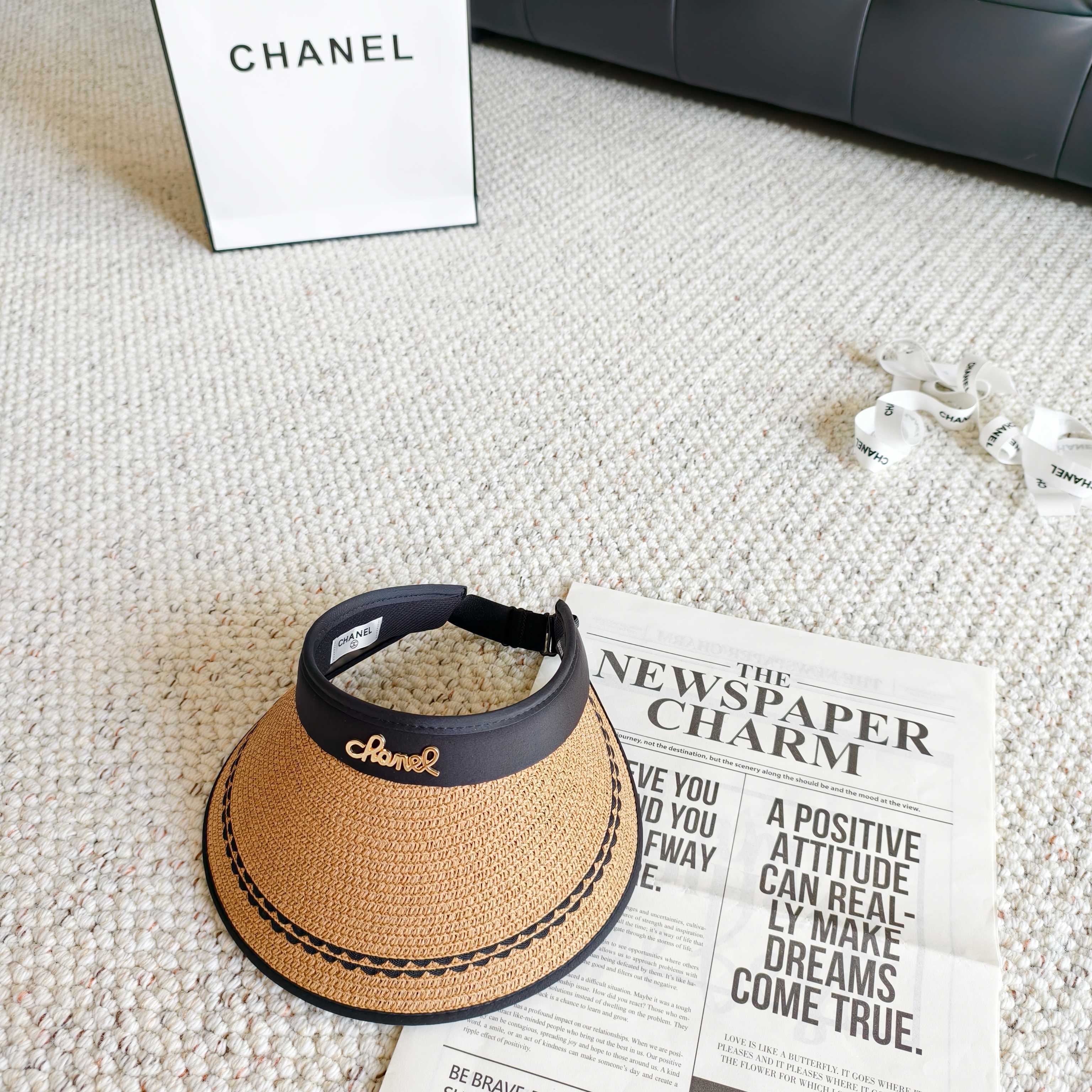 Chanel Sun Hat with Visor Straw Fabric 237221