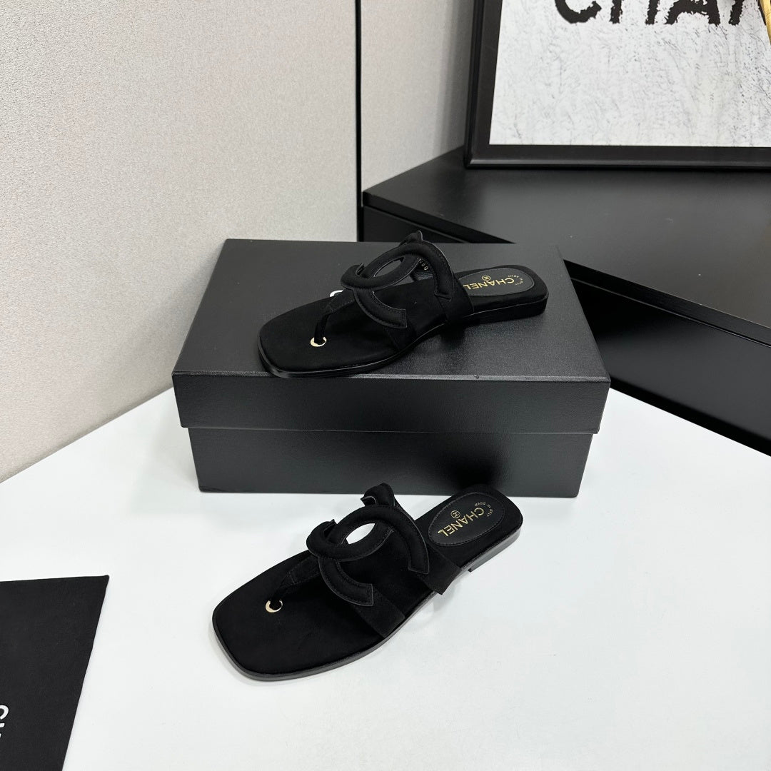 Chanel 2026 Flat Thong Sandal Suede Leather 822819