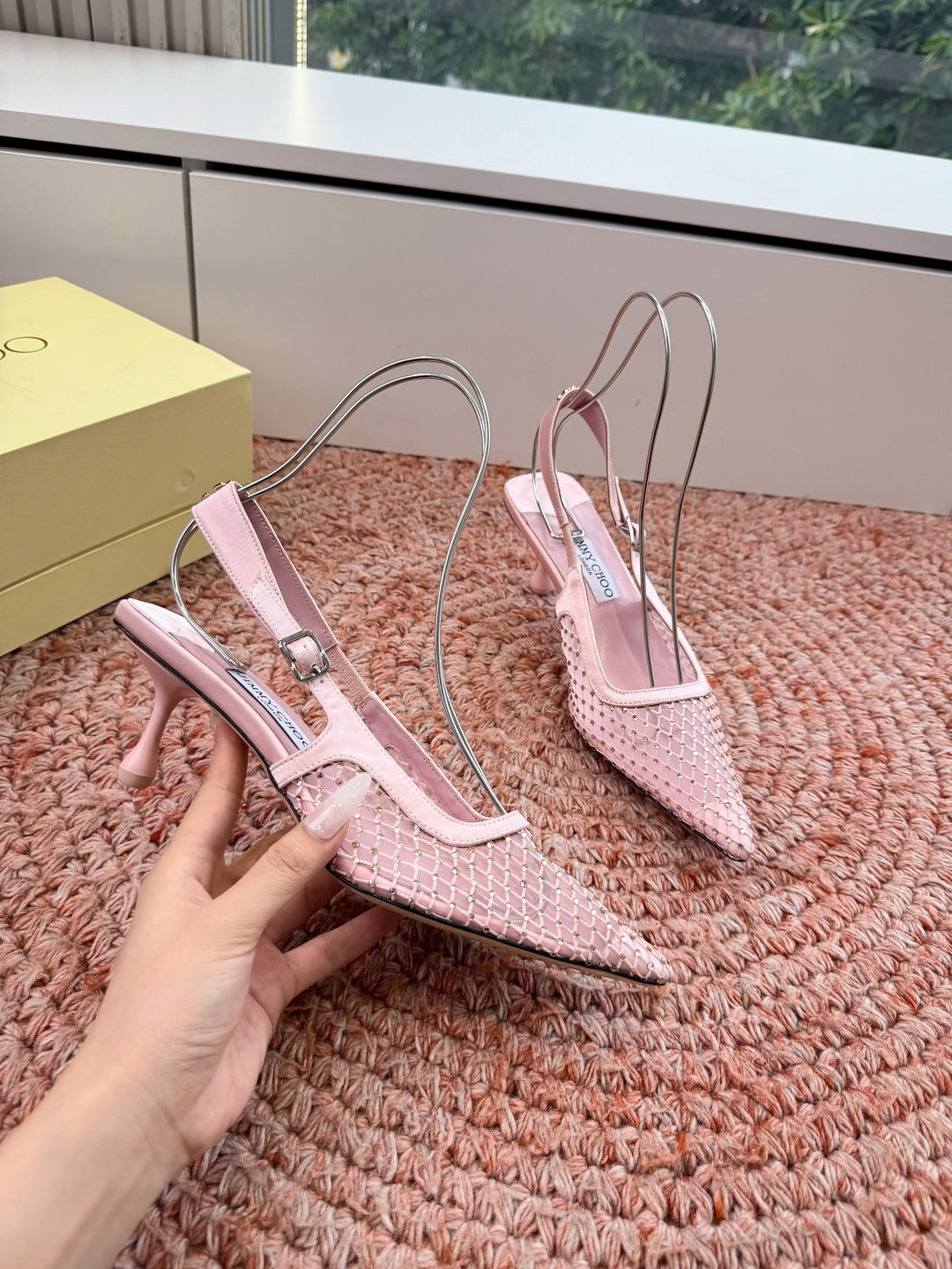 Jimmy Choo 2026 Amel Crystal-Embellished Slingback 50mm Silk 916780