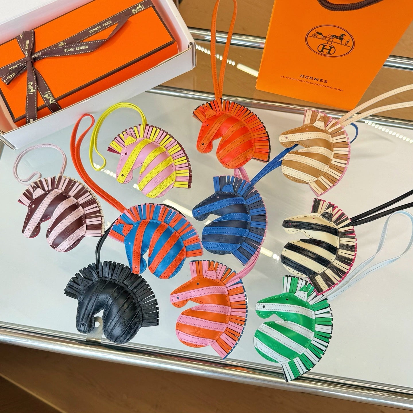 Hermes  Zebra Geegee Savannah Bag Charm Leather