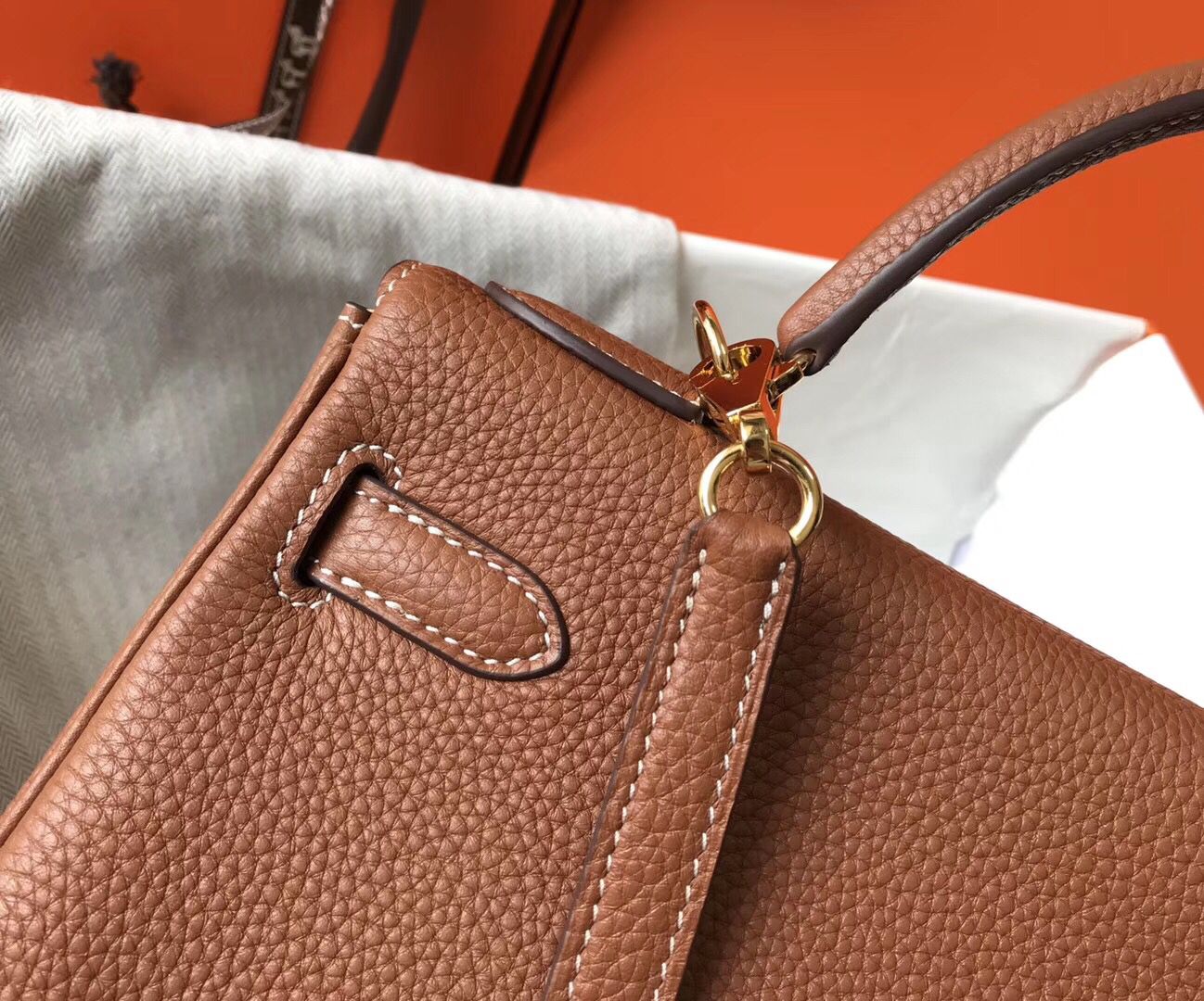 HM KELLY 28CM BROWN TOGO LEATHER GOLD HARDWARE