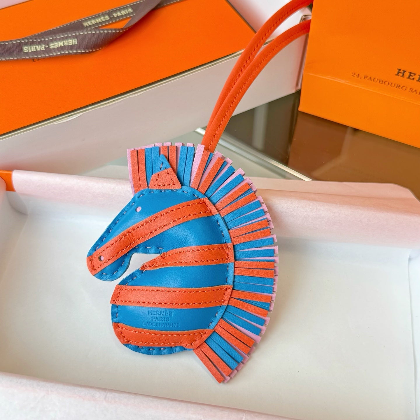 Hermes  Zebra Geegee Savannah Bag Charm Leather