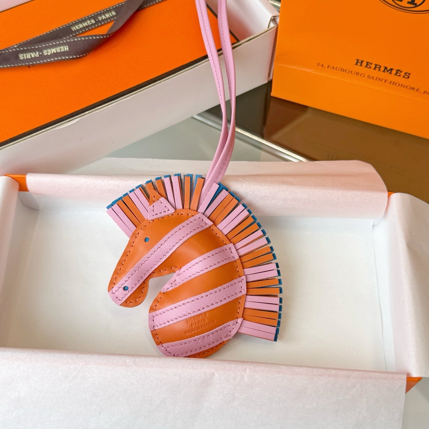 Hermes  Zebra Geegee Savannah Bag Charm Leather