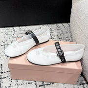 Miu Miu 25 Hollow Ballet Flats White Mesh Frabic