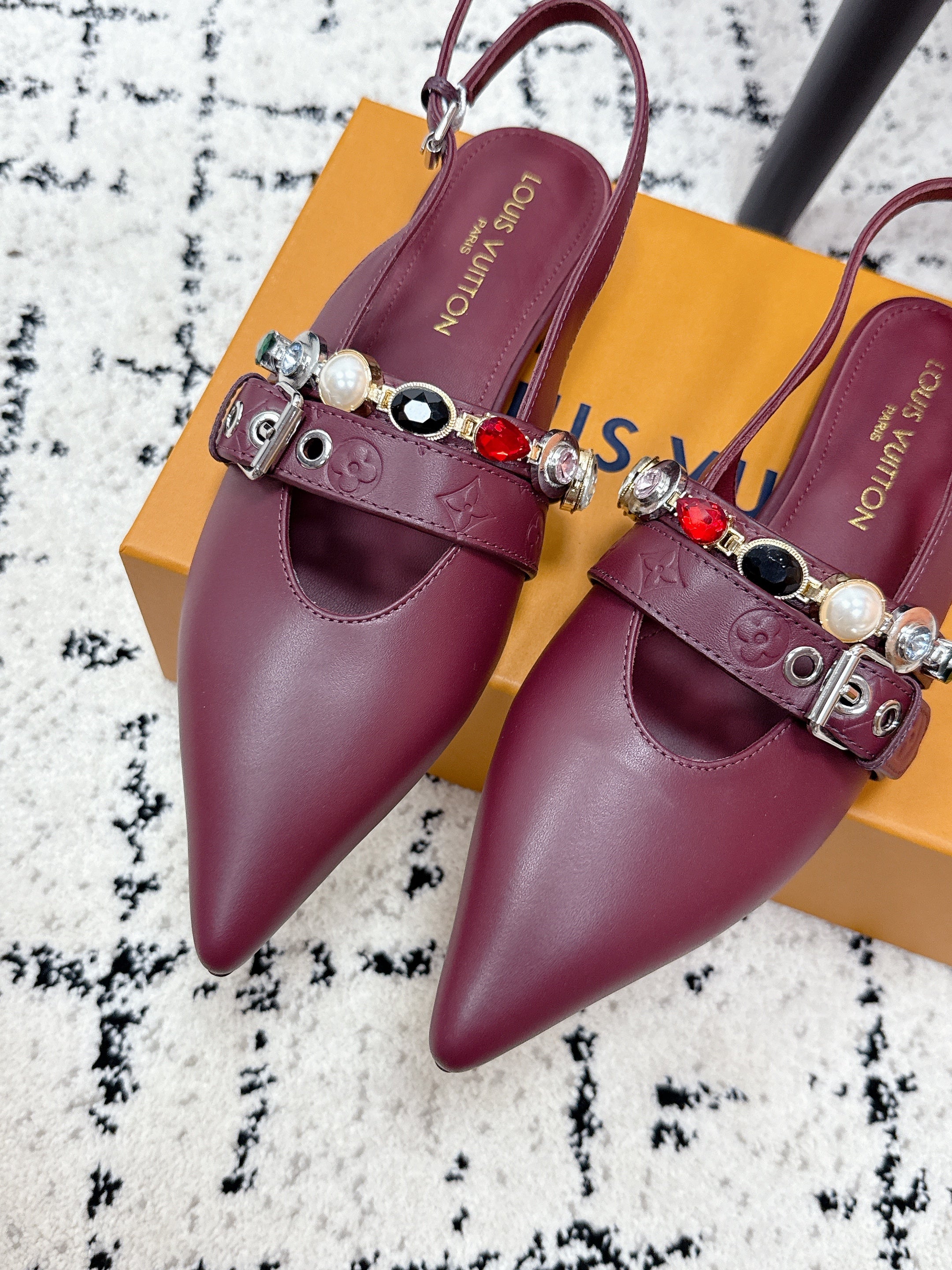 LV 26s Slingback Flats Burgundy Cowhide 616913