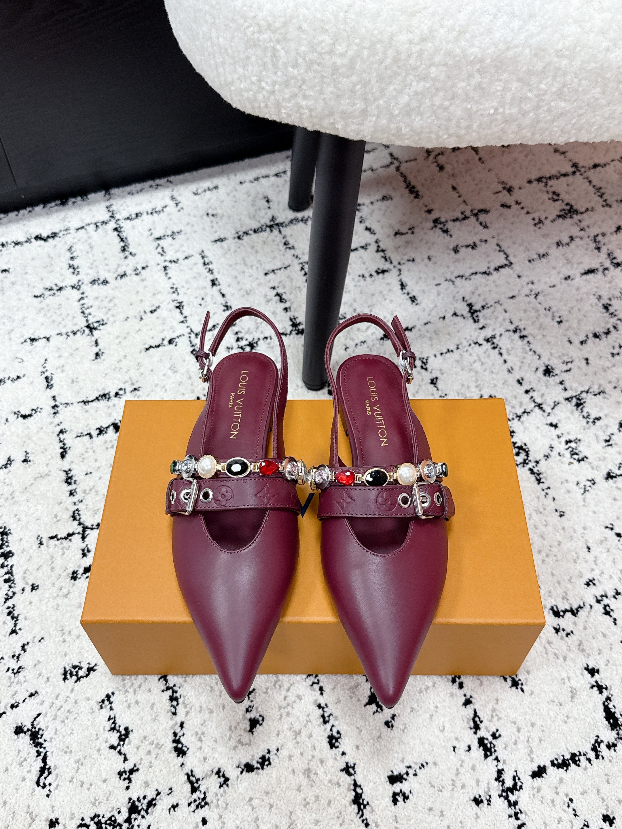 LV 26s Slingback Flats Burgundy Cowhide 616913