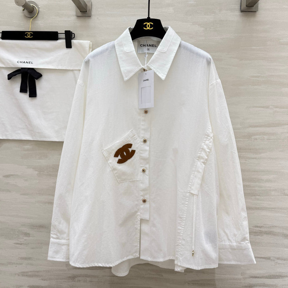 Chanel 2026 Brown Logo Shirt White Cotton 392417