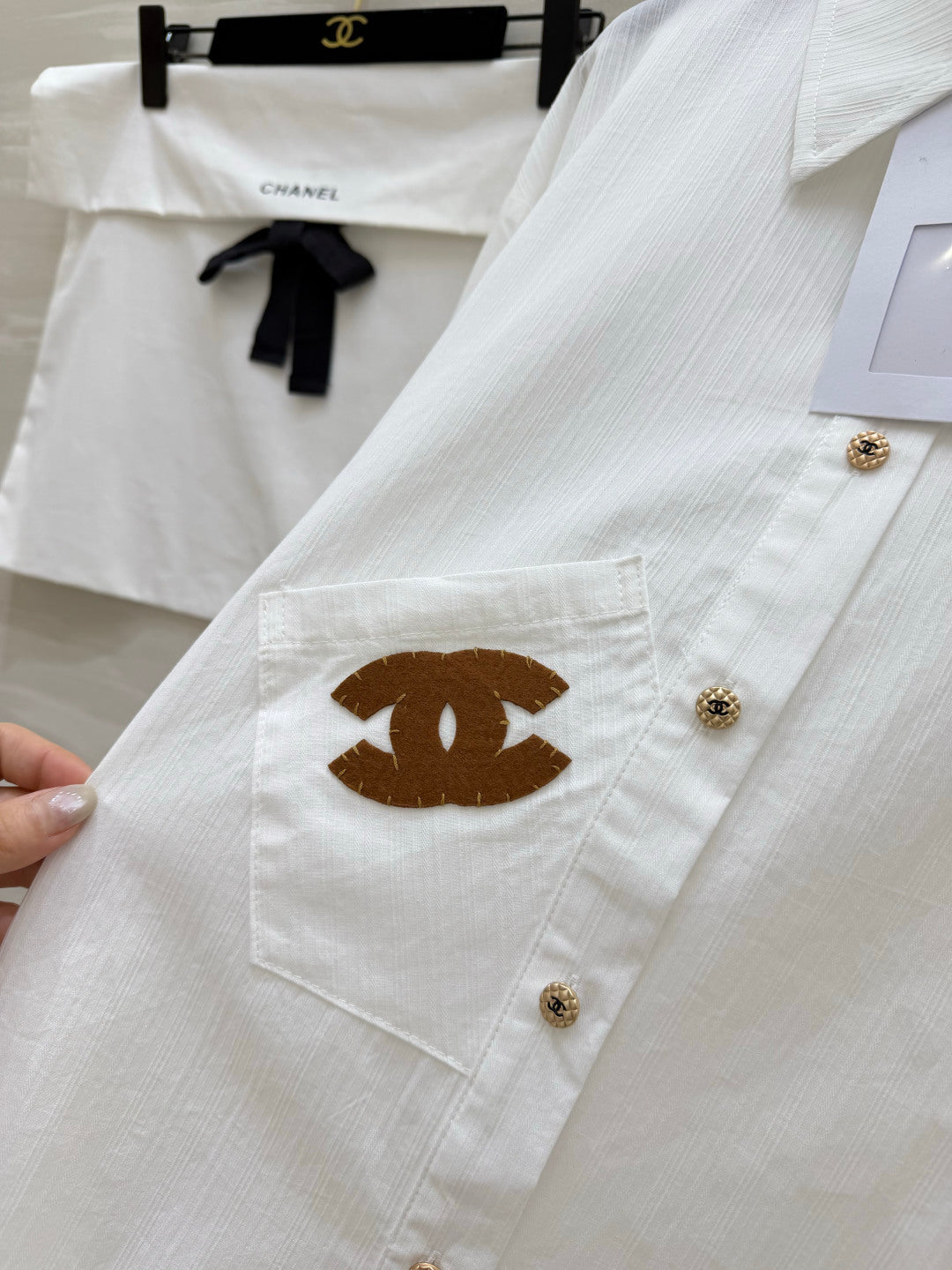 Chanel 2026 Brown Logo Shirt White Cotton 392417