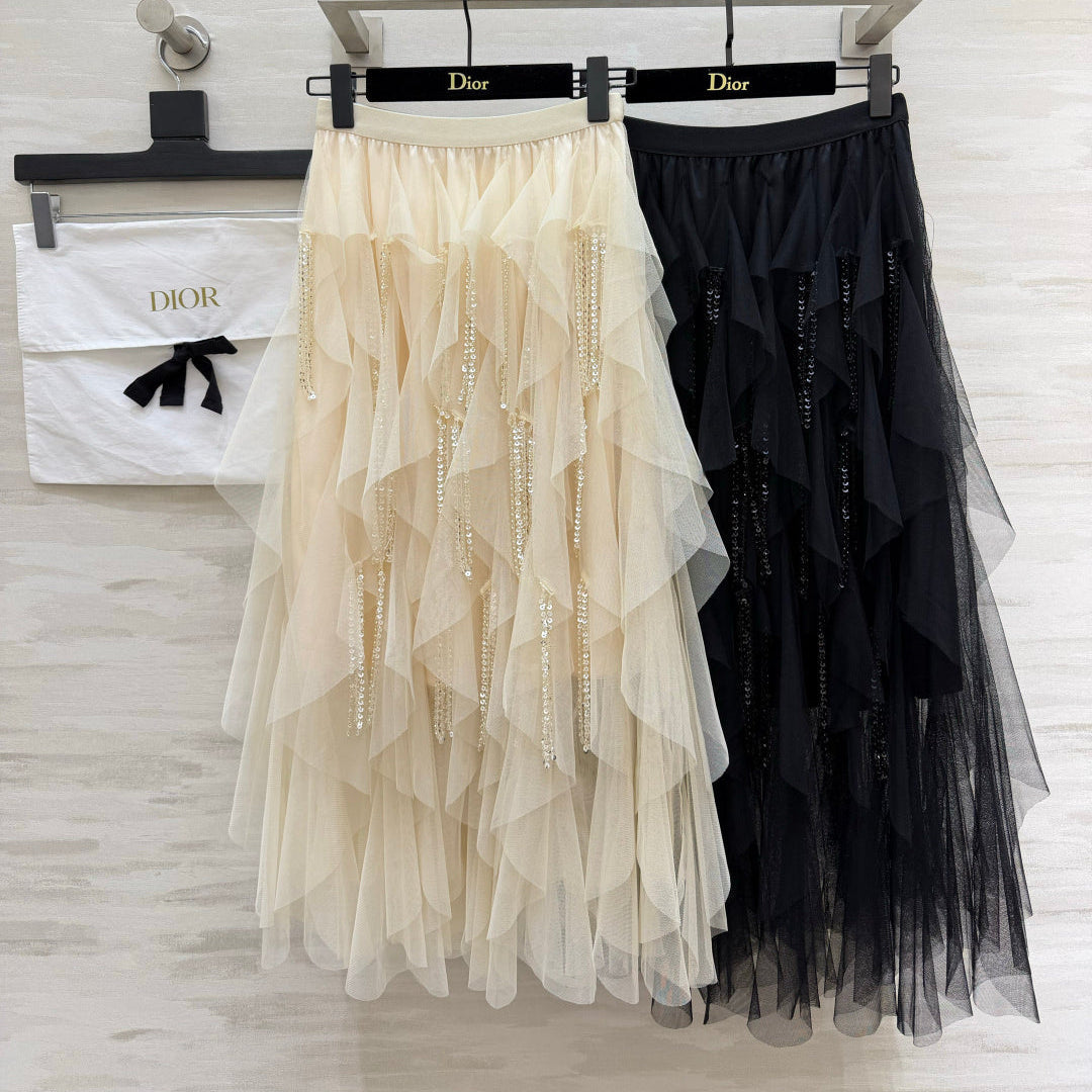 Dior 2026 Tulle Skirt Black And Beige Lace Cotton 412090