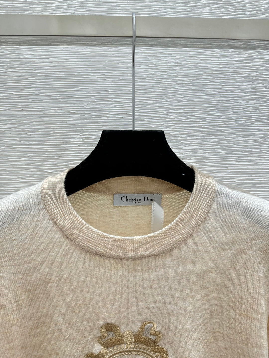 Dior 2026 Embroidered Logo Short-Sleeve Knit Top Blue and Beige Wool 374945