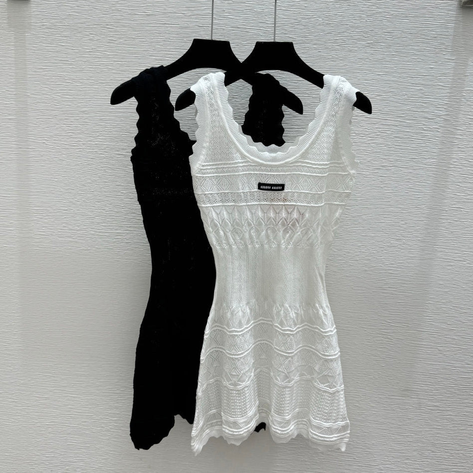 Miumiu 2026 Round Neck Knitted Vest Dress Cotton 516052