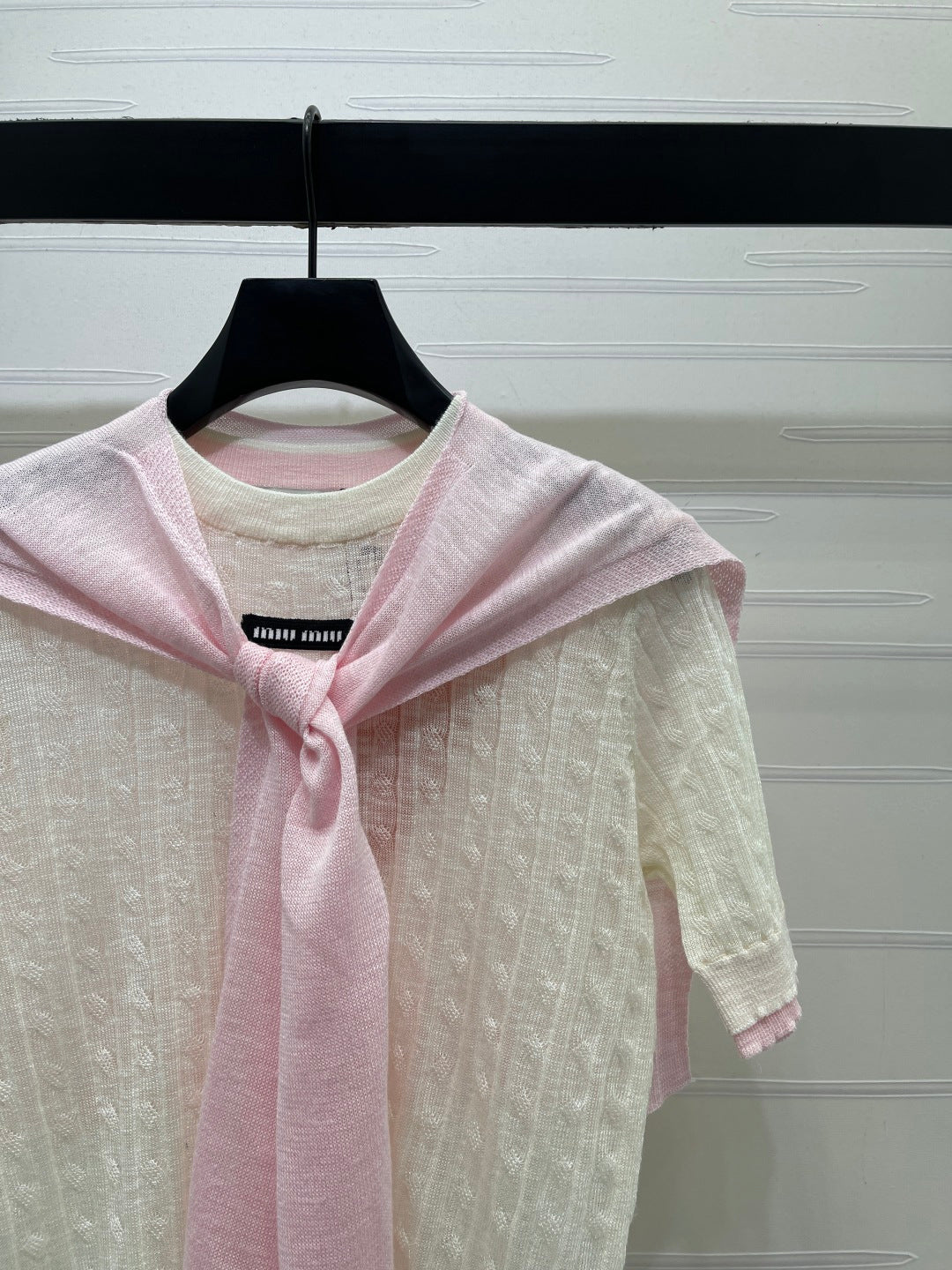 Miumiu 2026 Shawl Striped Knit Short Sleeve Tencel 397433