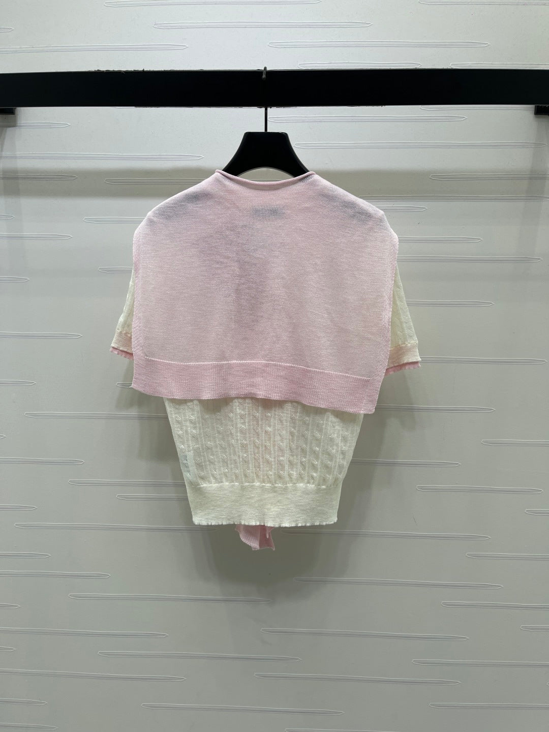 Miumiu 2026 Shawl Striped Knit Short Sleeve Tencel 397433
