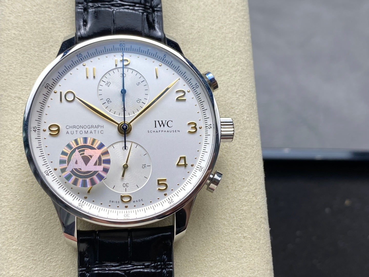 IWC Portuguese 41mm Black Dial Steel Case Gold Numerals