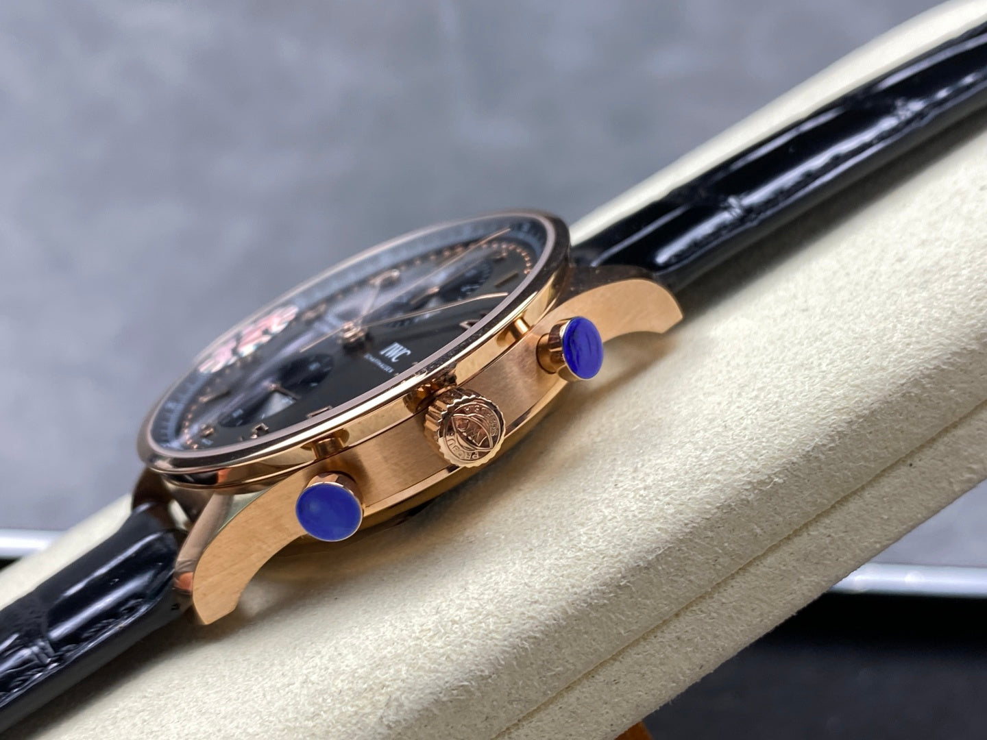 IWC Portuguese 41mm Dark Gray Dial Pink Gold Case Crocodile Leather Strap