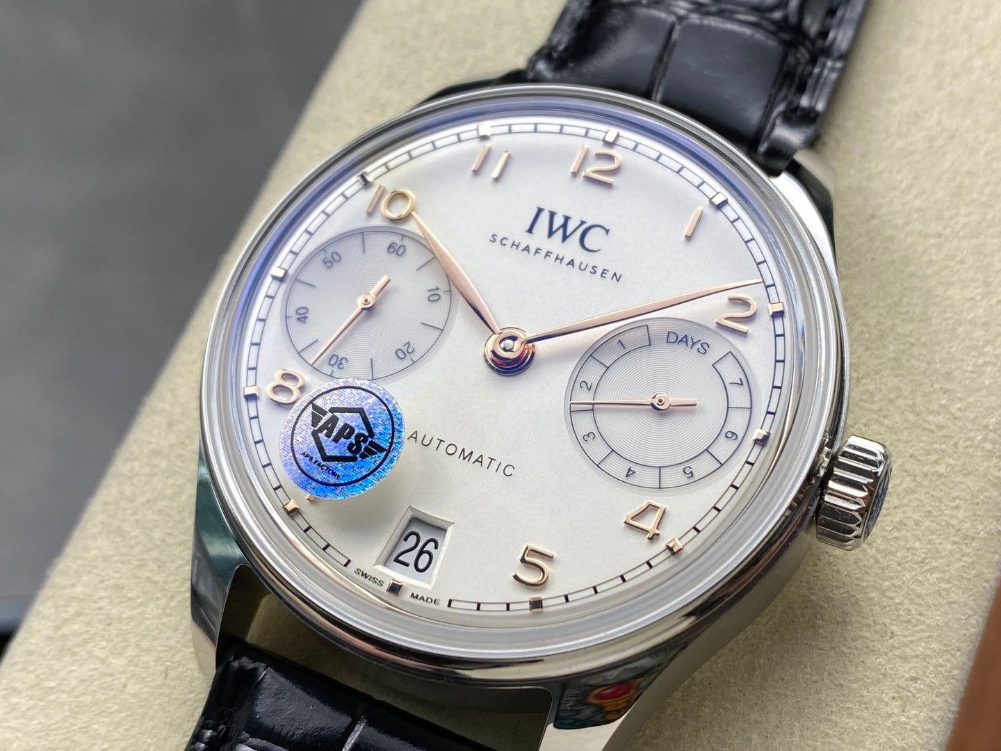 IWC Portuguese 42.4mm Cream Dial Steel Case Black Crocodile Leather Strap