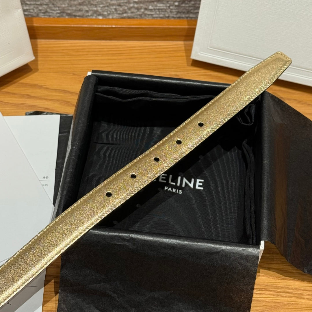 CL Gold 25mm Triomphe Metal Gold Metallic Black Cowhide  615555